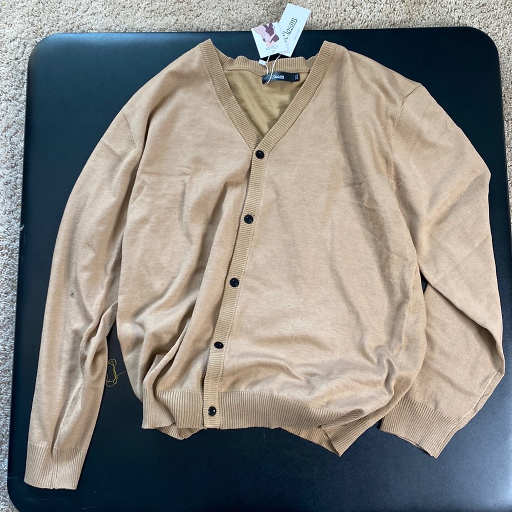 Iclosam womens 2XL tan cardigan button down v-check sweater new with tags